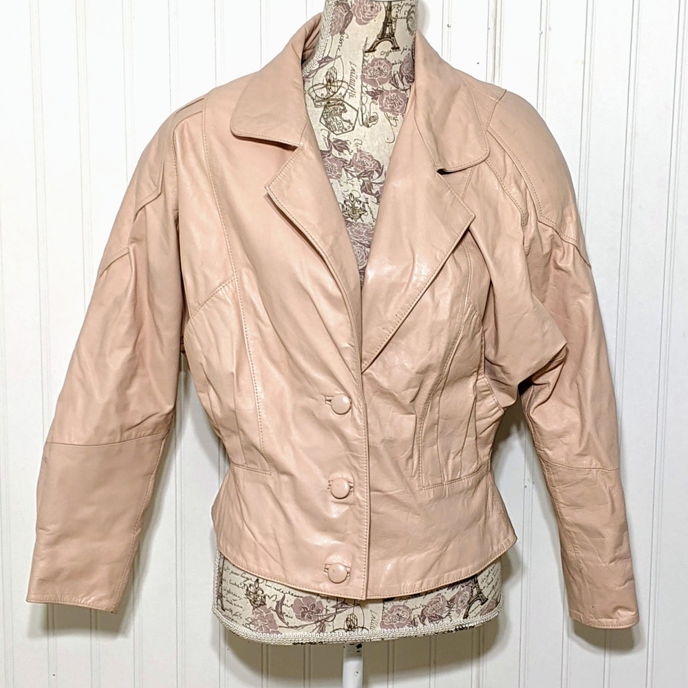 1980s blush pink color leather jacket Size 7 / 8